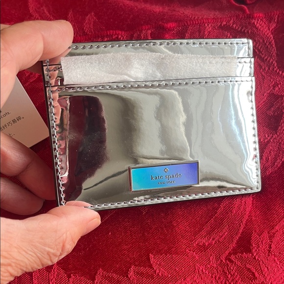KATE SPADE Bridget Mirror Metallic Slim Card Holder in a Silver Color 4”x3” NWT - Picture 7 of 12